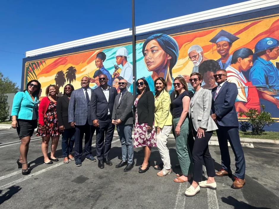 NorthLB ribbon cutting ceremony - complete mural background