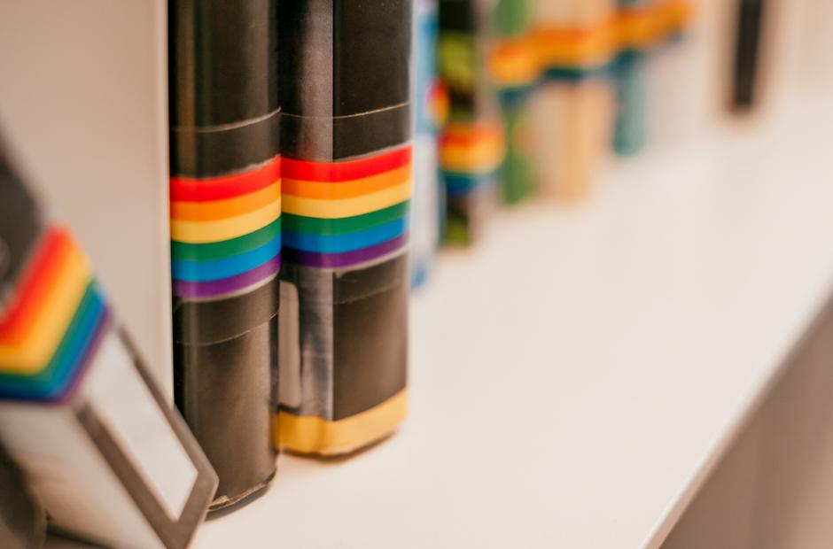 Books with rainbow labels
