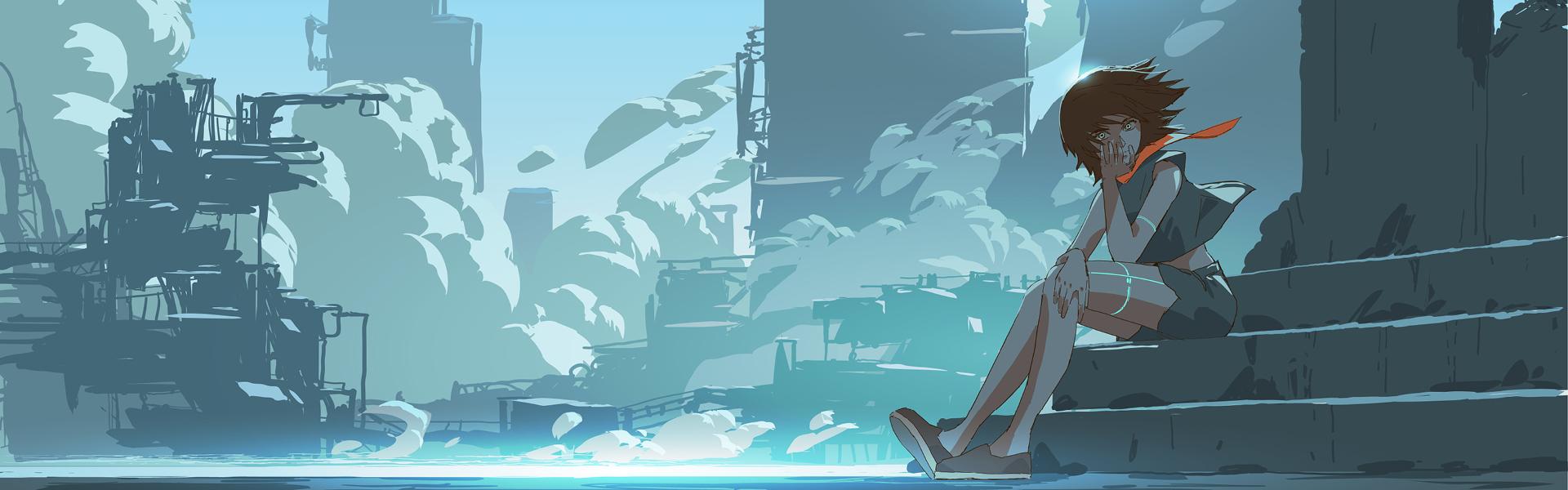 Young girl in the futuristic world stock illustration