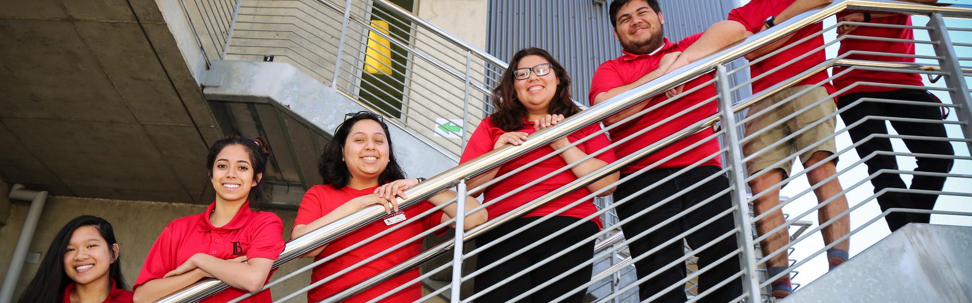 LBCC students standing on a staircase.