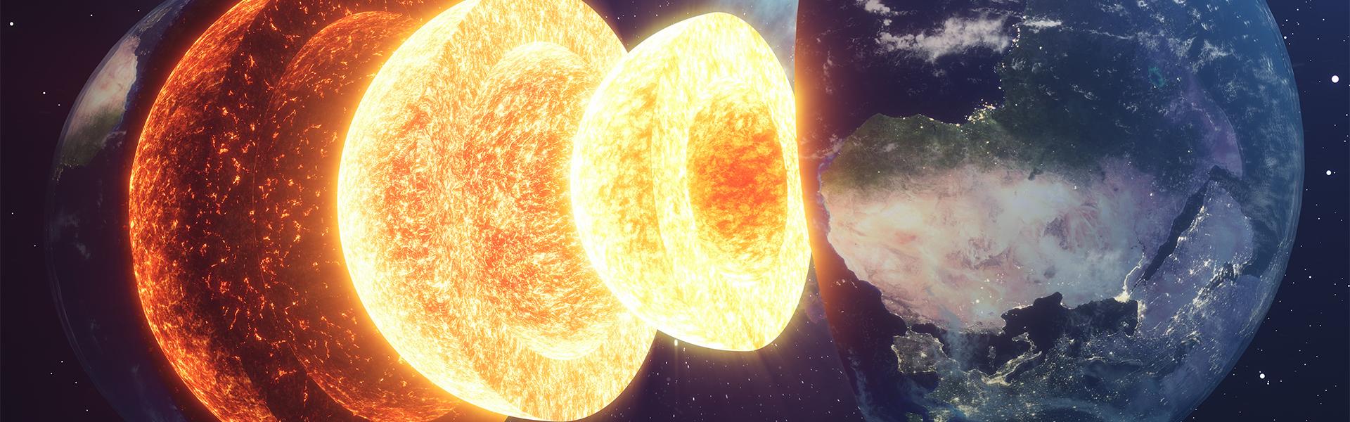 Structure core Earth. Structure layers of the earth. The structure of the earth's crust. Earth cross section in space view. Elements of this image furnished by NASA. 3D rendering