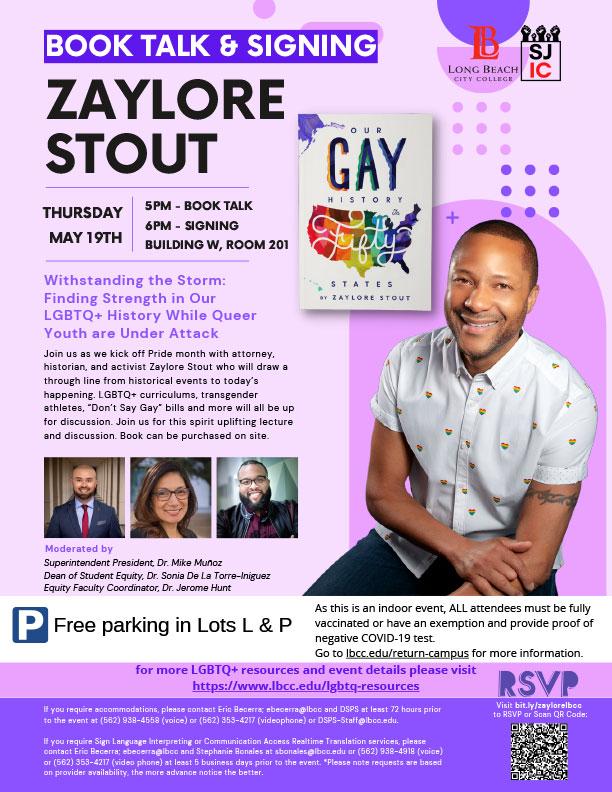 Zaylore Stout Book Talk Signing Flyer