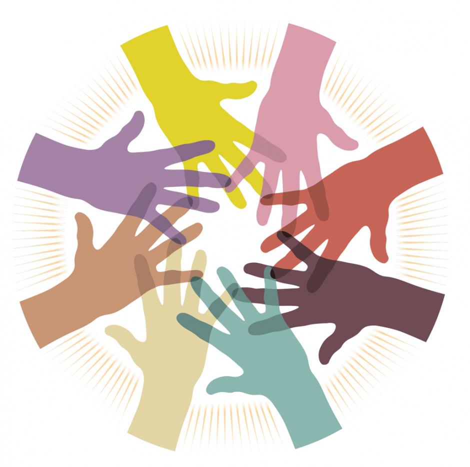 A circle of colourful hands
