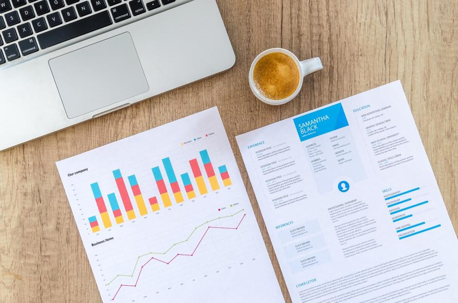 graphic chart and laptop