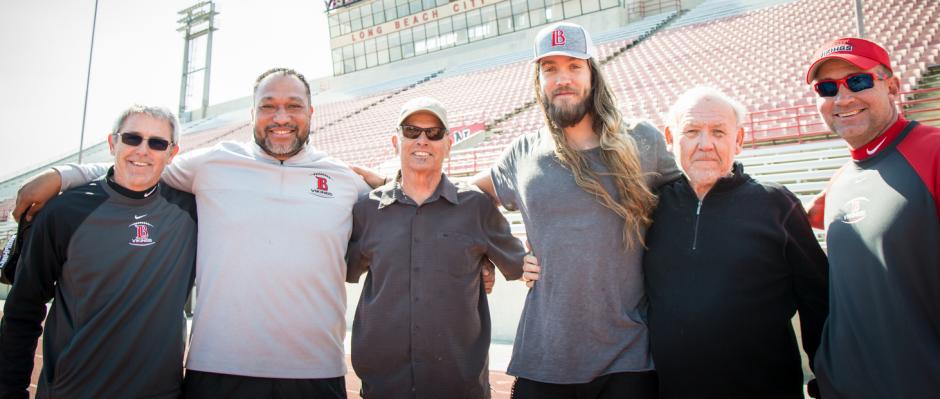 Philadelphia Eagles DE, Bryan Braman and LBCC coaches.