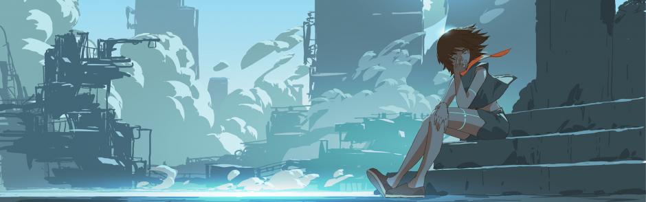 Young girl in the futuristic world stock illustration