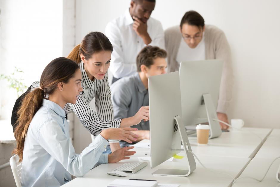 Office workers working with computers