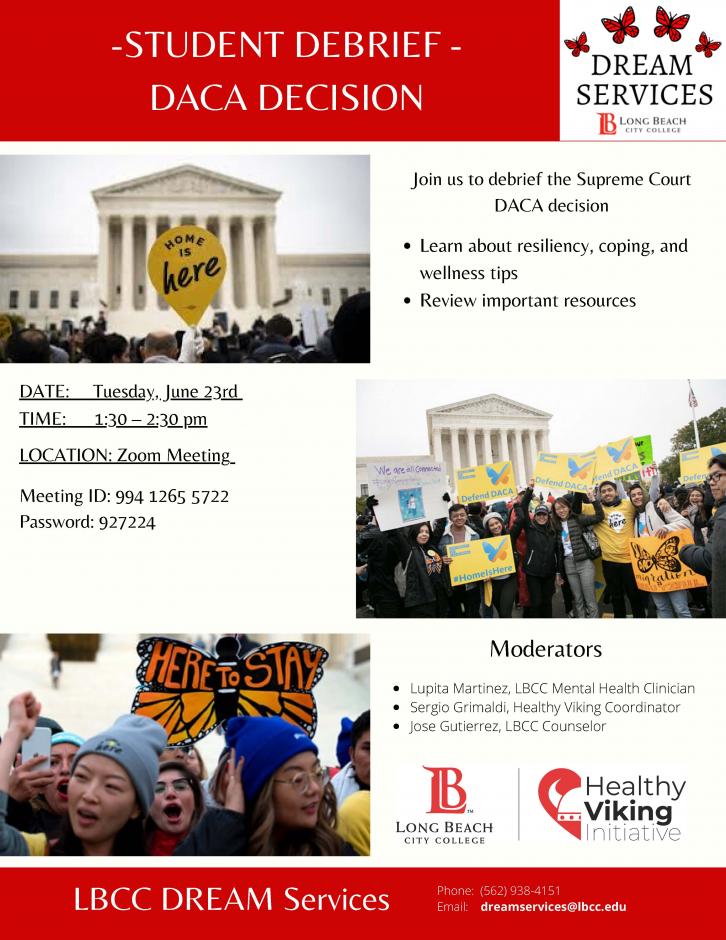 Flyer of DACA Decision Student Debrief Workshop