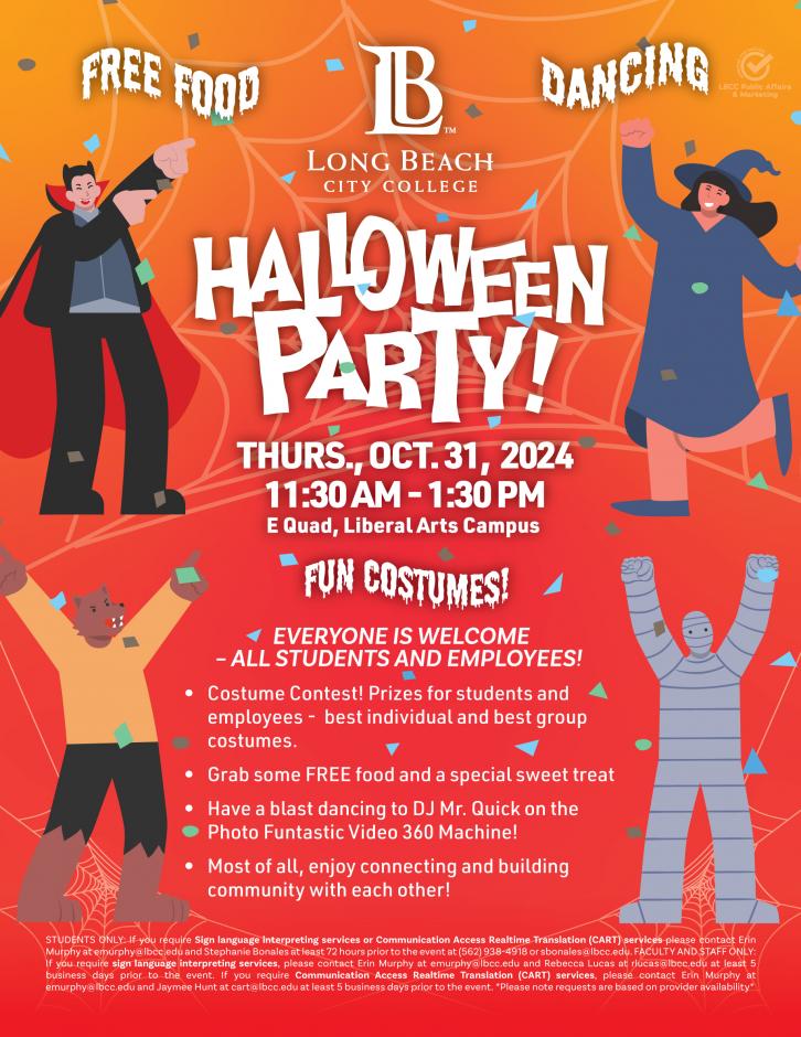 lbcc halloween party flyer- oct. 31 at 11:30-1:30
