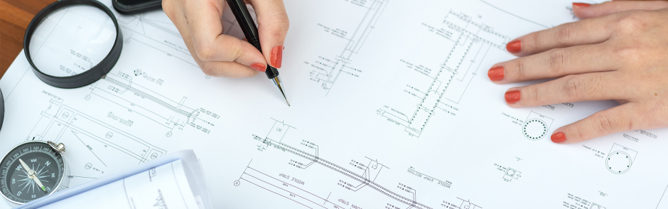 Women drafting for mechenical designs