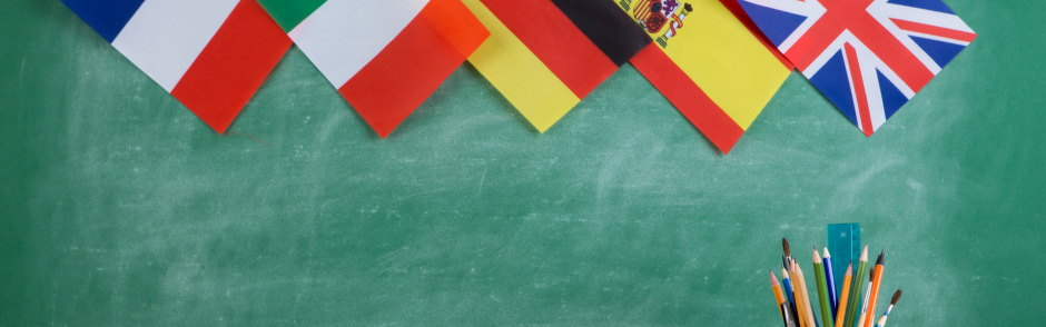 Foreign flags on a chalkboard.