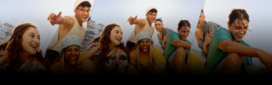 group of student having fun - background