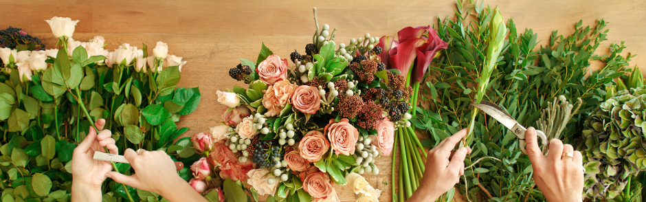 Students learning floral design