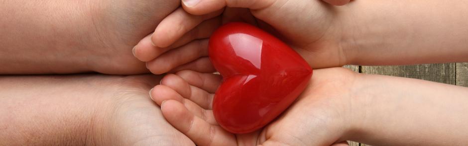 An adult and child holding a heart.