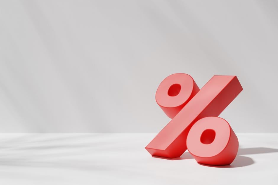 Percent symbol on white background, 3d render