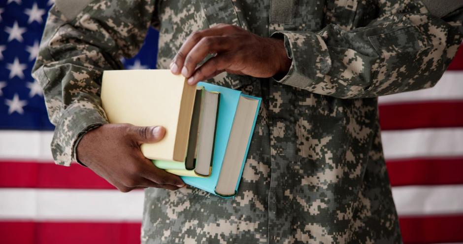 Young Student Soldier In Uniform. Veteran Study