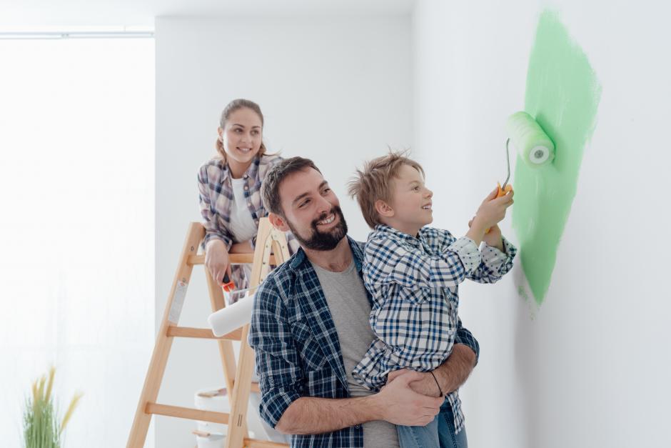 Family painting a room together