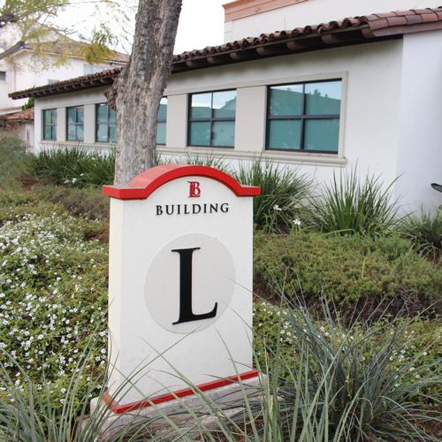 L Building sign.