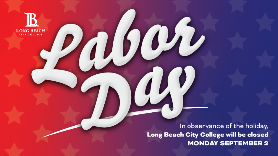 Labor Day background image with info: LBCC will be closed on Sept. 2 in observation of labor day.