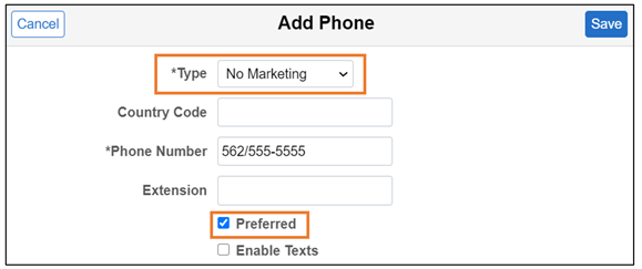 Viking Student System Add Phone Number Screen