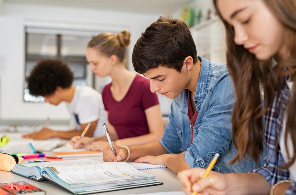 High school students studying.