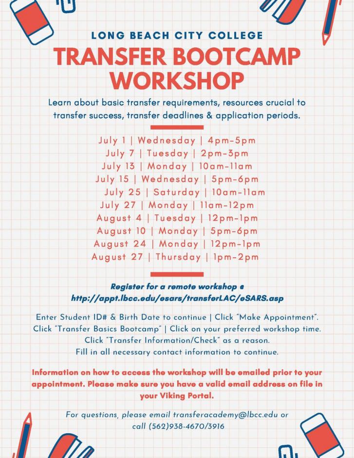 Flyer for Transfer Bootcamp Workshop