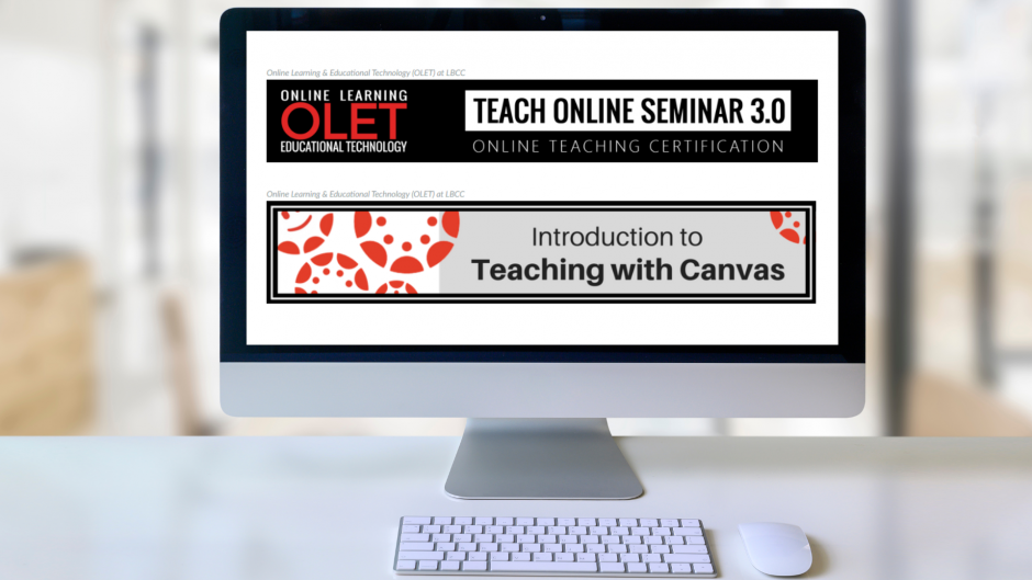 Desktop Computer with logo of TOS and Canvas Trainings from OLET