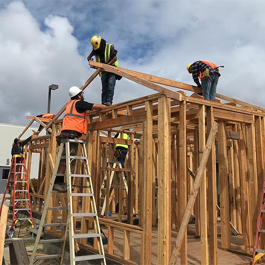 LBCC Students working on LBCC campus to learn how to construct houses