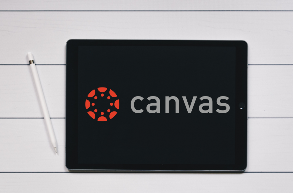 Tablet with Canvas Logo on White Wood Board