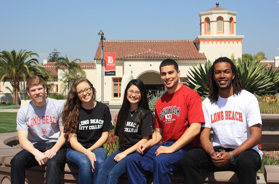 LBCC multicultural students sitting in front of LAC building A