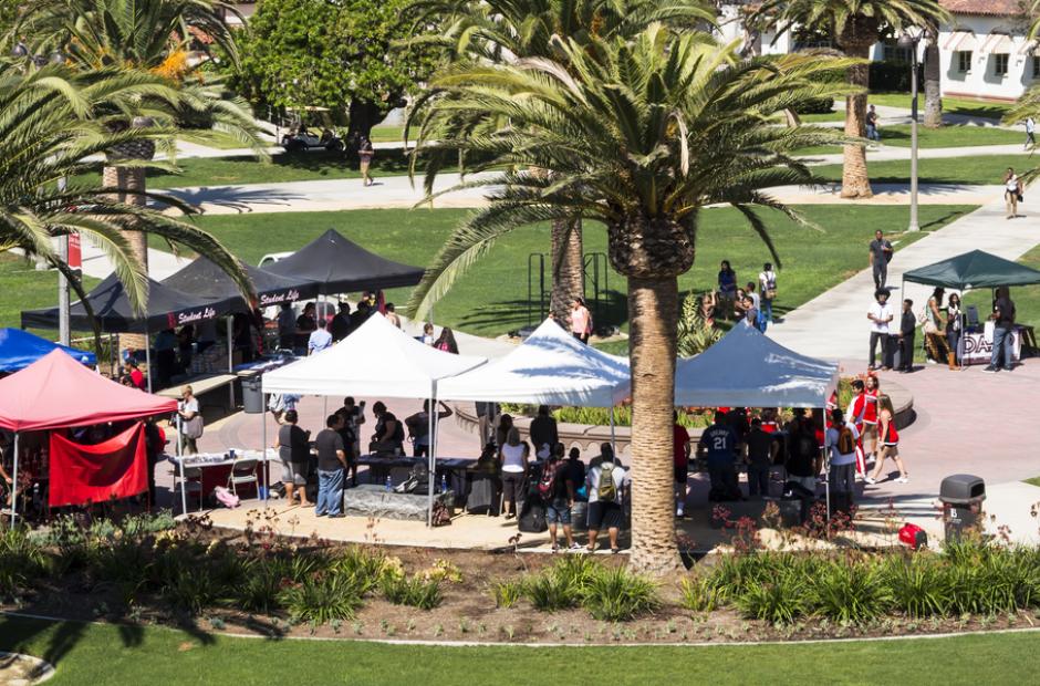 LBCC Events with tents in front of Building A at Liberal Arts Campus
