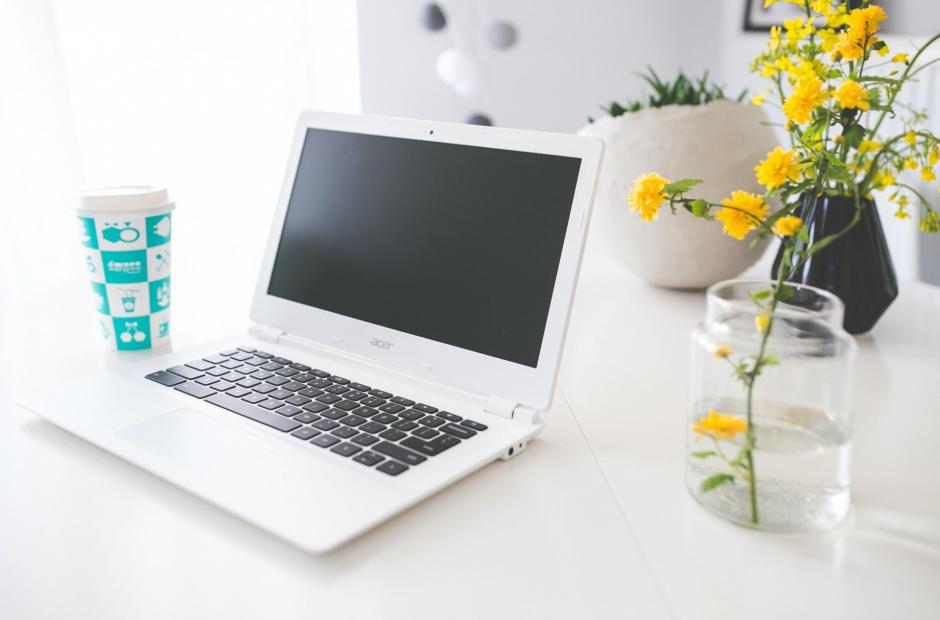 Computer Image with Coffee and Flower