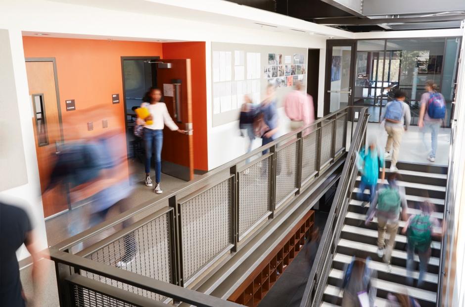 Students moving about campus.