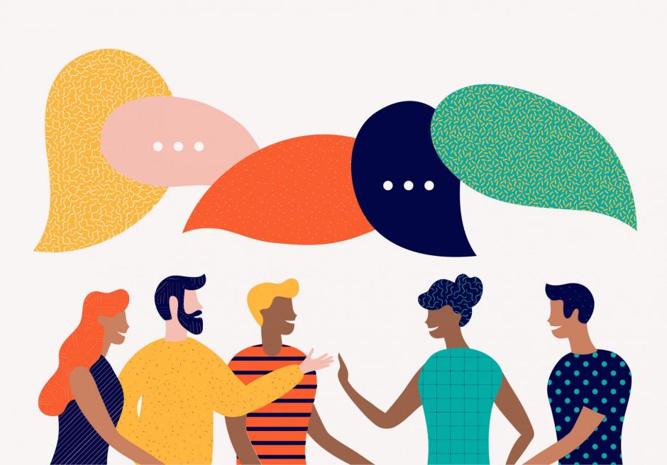 ESL concept - Flat style vector illustration, discuss social network, news, chat, dialogue speech bubbles