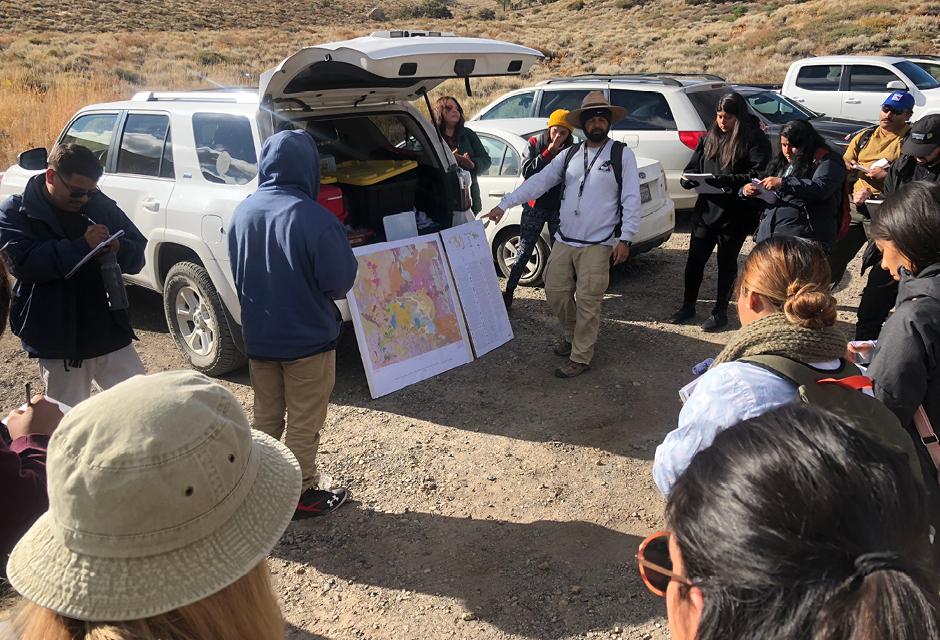 GEOL 4 - Professor Figueroa providing “tail-gate” field lecture before hike to Parker Lake, June Lake Loop, CA