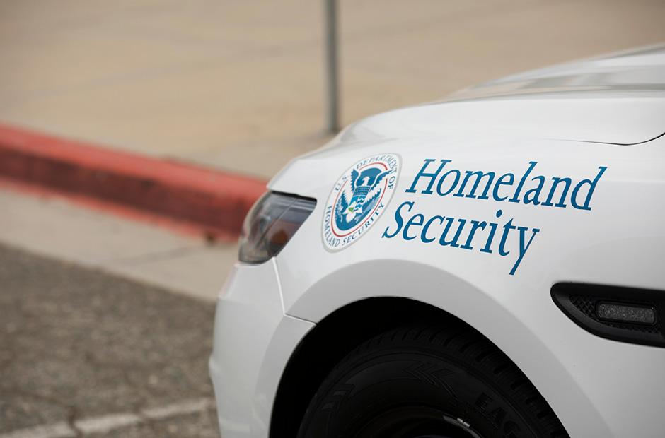 A Department of Homeland Security cruiser protects a Federal building.