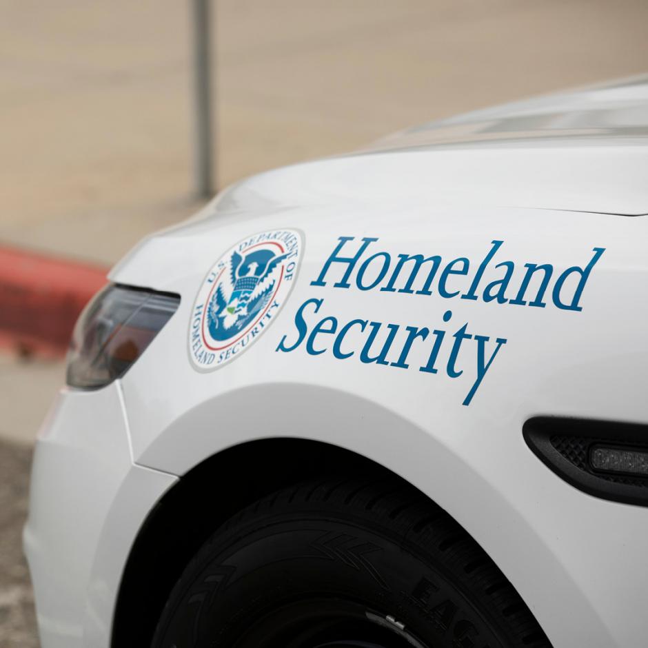 A Department of Homeland Security cruiser protects a Federal building.
