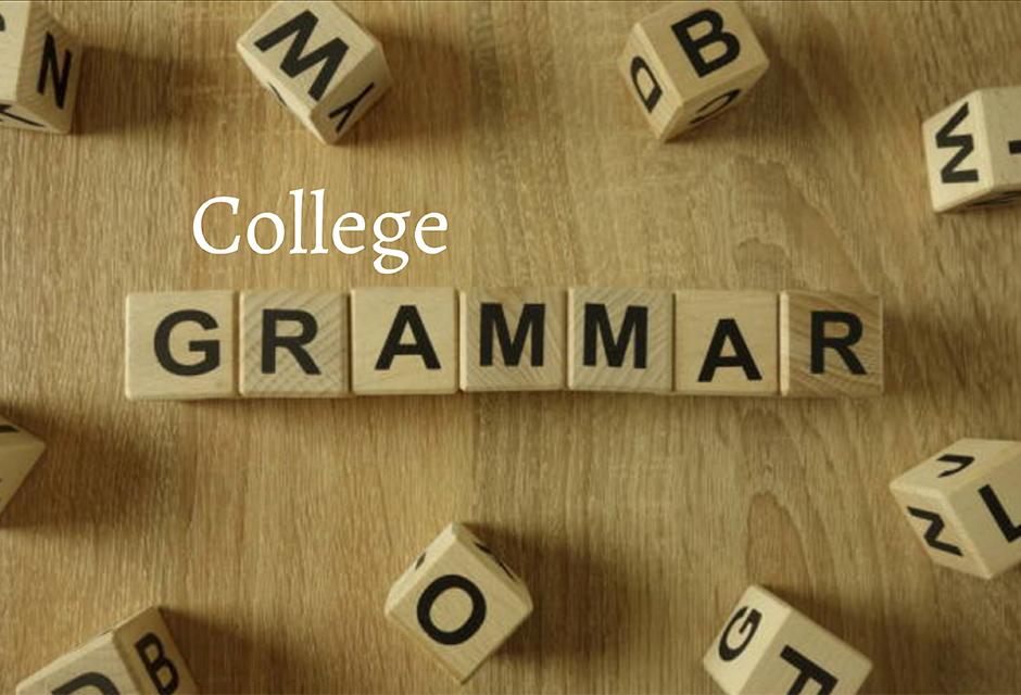 word wood blocks make up the word Grammar. College Grammar concept