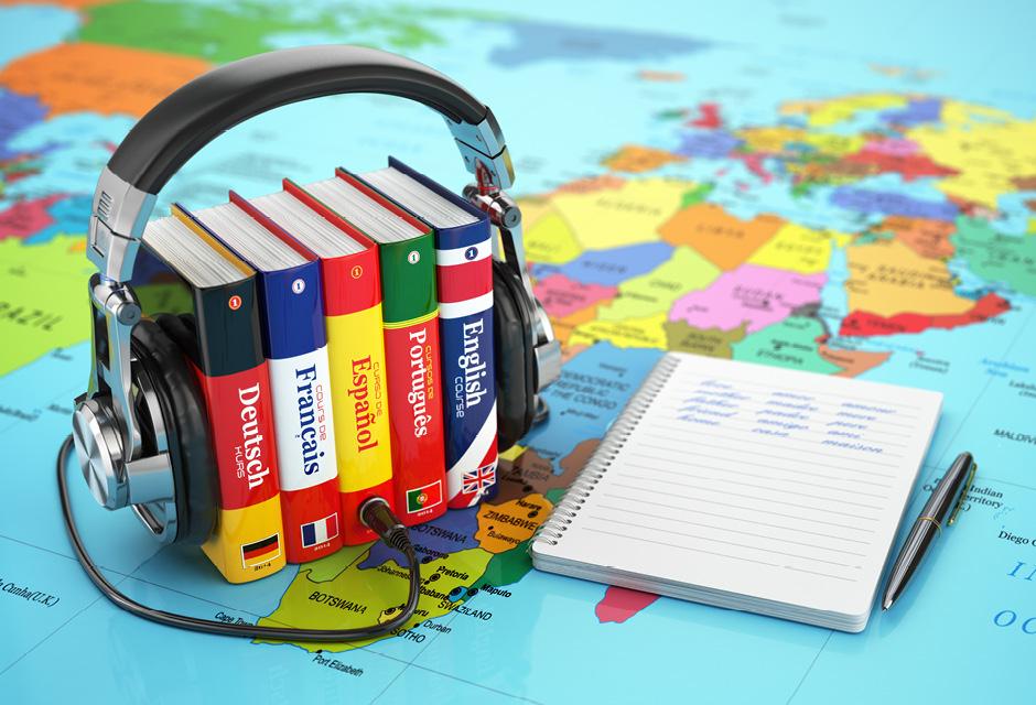 Learning languages online. Audiobooks concept.