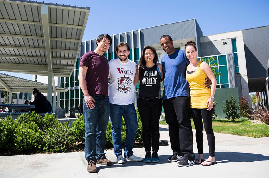 LBCC students smiling in group at Pacific coast campus