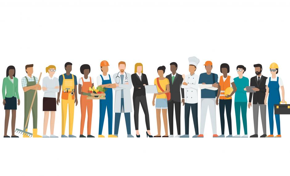 Trades - Multiethnic group of workers standing together, employment concept